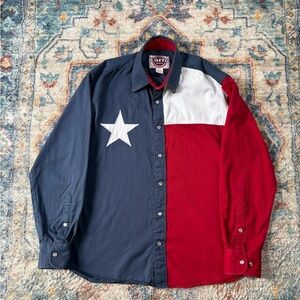 Vintage Texas Flag Western Pearl Snap Shirt Large